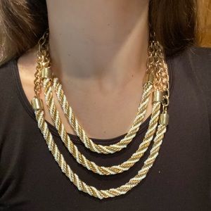 BCBG GOLD AND WHITE TWIST 3 LEVEL NECKLACE